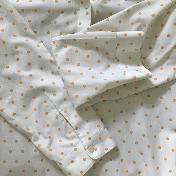 Chico's button up long sleeve tunic blouse white with orange polka dots - Picture 3 of 4